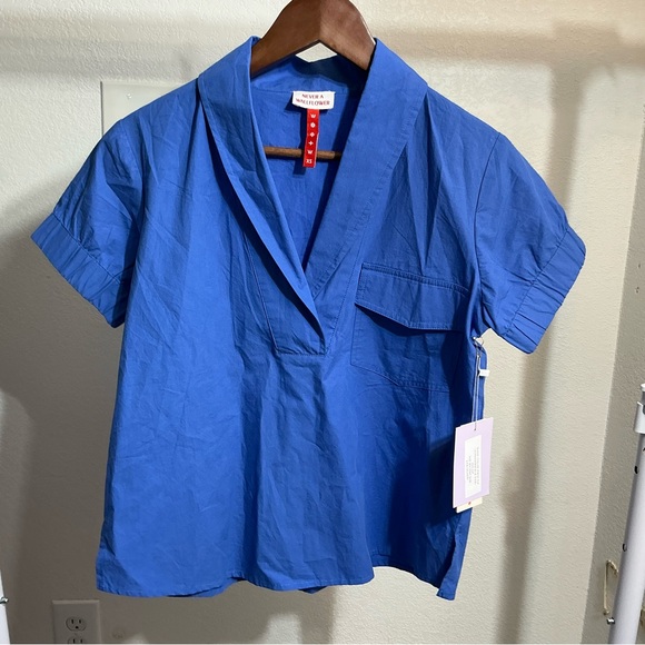 Never a Wallflower NWT Elastic Sleeve Top Size XS Blue - Picture 7 of 8